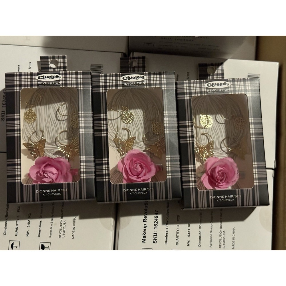 Clueless Dionne Hair Set 3 Pack Revolution Y2K Pink Rose Clips NEW